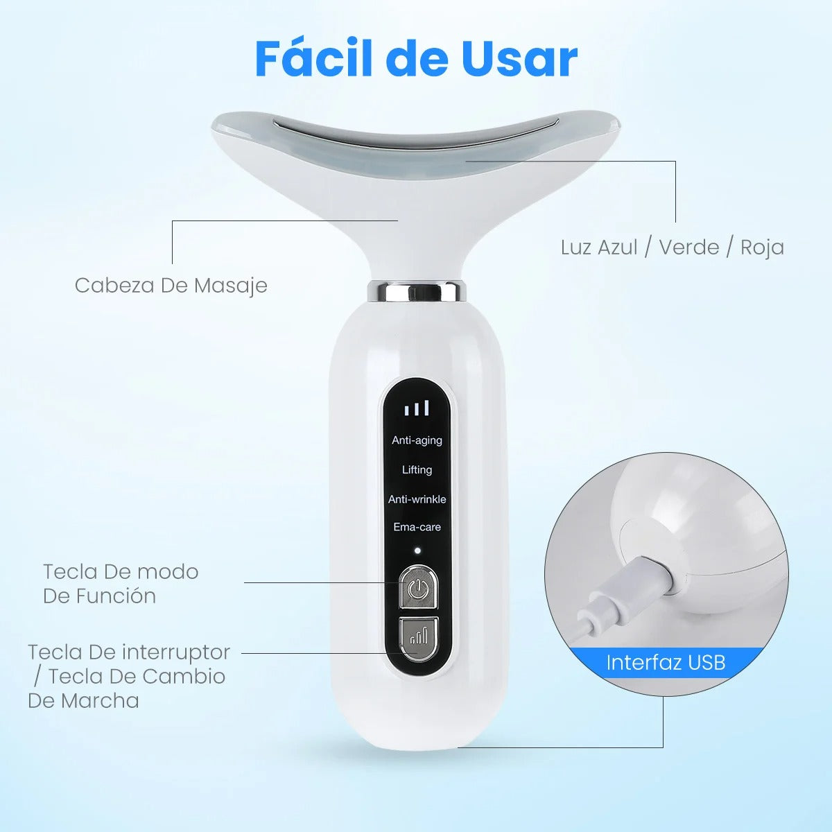 MASAJEADOR FACIAL ANTIEDAD LED